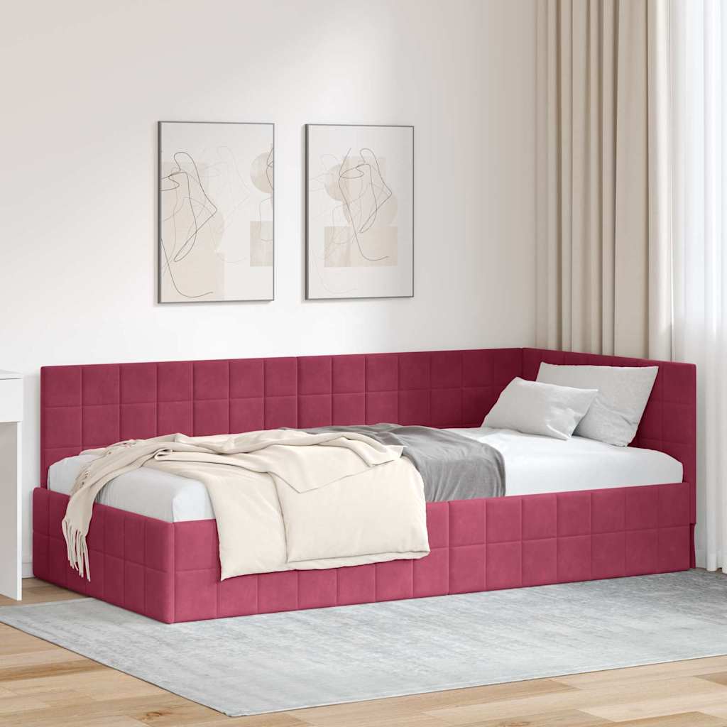 vidaXL Hoekbedframe met hoofdeinde Blauw 90 x 190 cm Fluweel