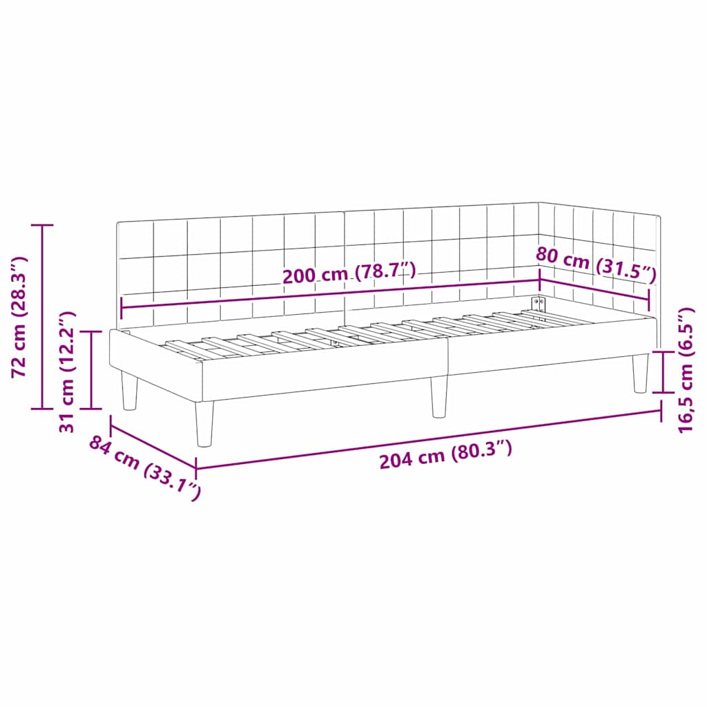 vidaXL Hoekbedframe met hoofdeinde Blauw 80 x 200 cm Fluweel