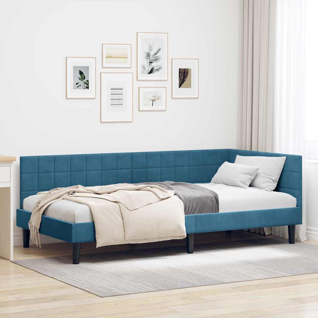 vidaXL Hoekbedframe met hoofdeinde Blauw 80 x 200 cm Fluweel