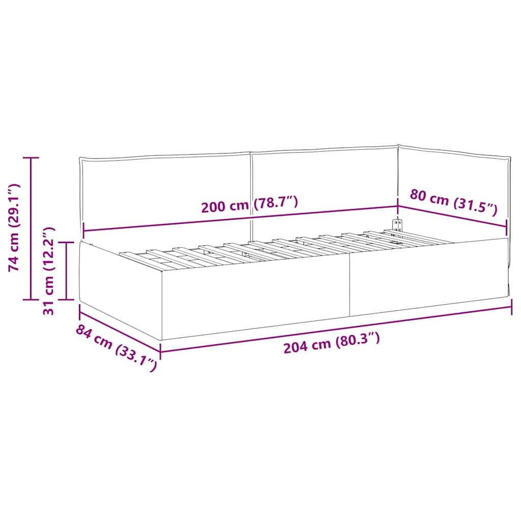 vidaXL Hoekbedframe met hoofdeinde Donkergrijs 80 x 200 cm Stof