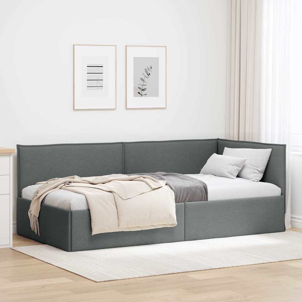 vidaXL Hoekbedframe met hoofdeinde Donkergrijs 80 x 200 cm Stof