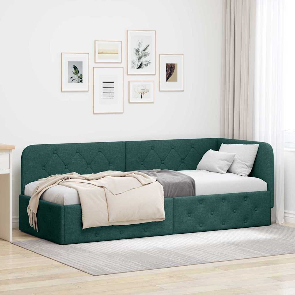 vidaXL Hoekbedframe met hoofdeinde Donkergrijs 80 x 200 cm Stof