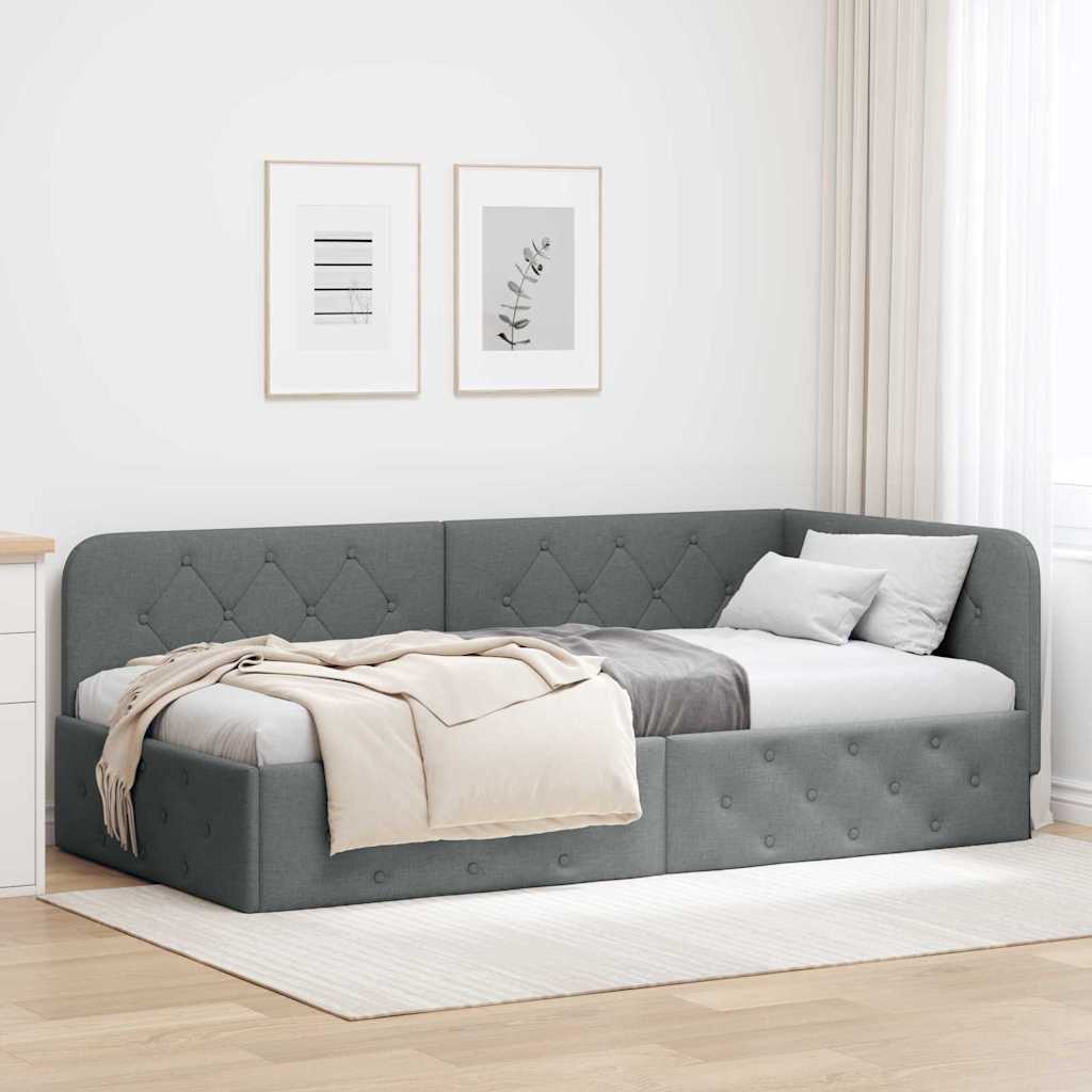 vidaXL Hoekbedframe met hoofdeinde Donkergrijs 80 x 200 cm Stof