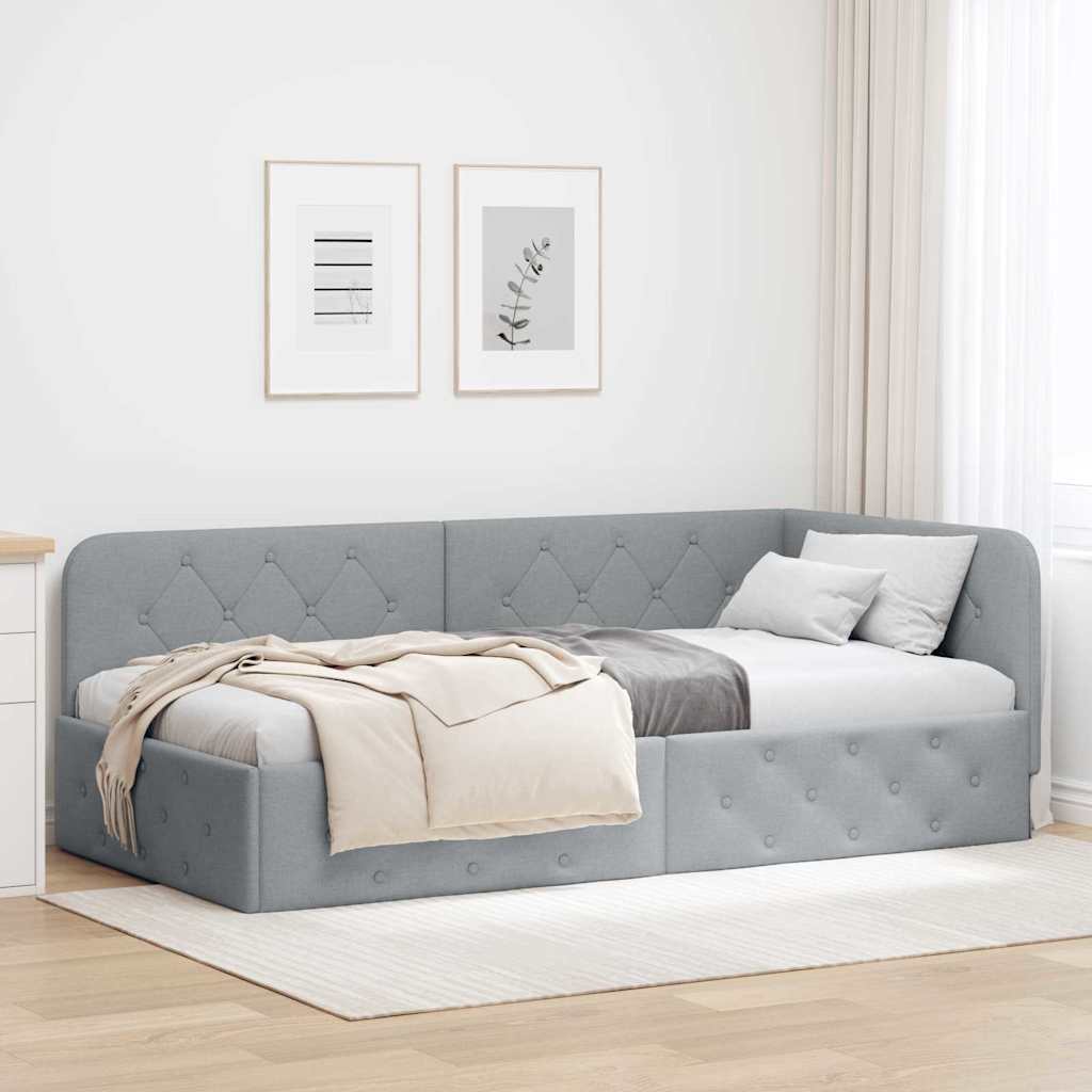 vidaXL Hoekbedframe met hoofdeinde Donkergrijs 80 x 200 cm Stof