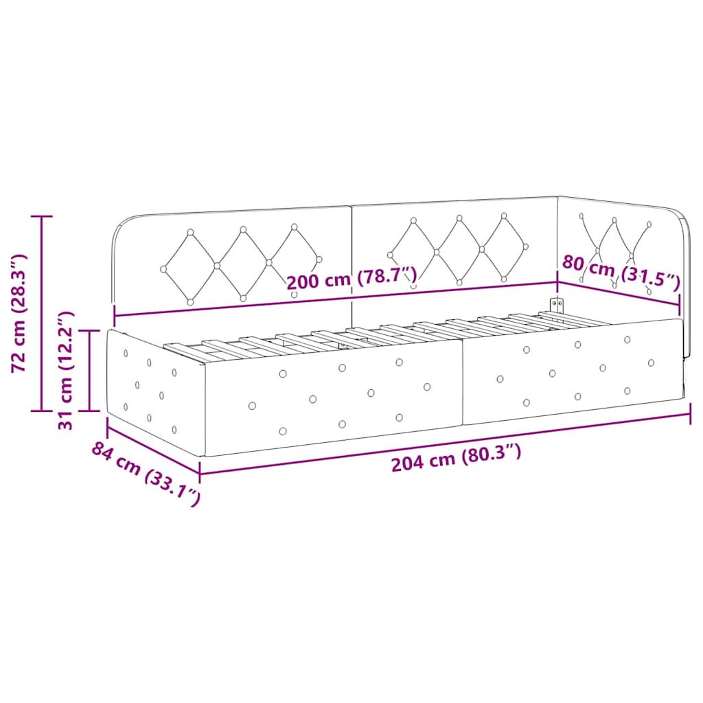 vidaXL Hoekbedframe met hoofdeinde Blauw 80 x 200 cm Fluweel