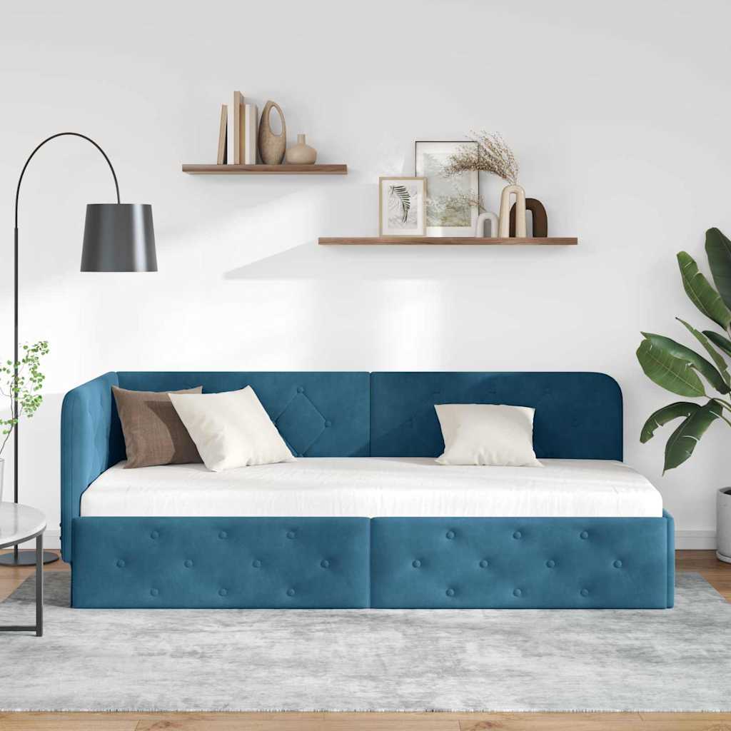 vidaXL Hoekbedframe met hoofdeinde Blauw 80 x 200 cm Fluweel