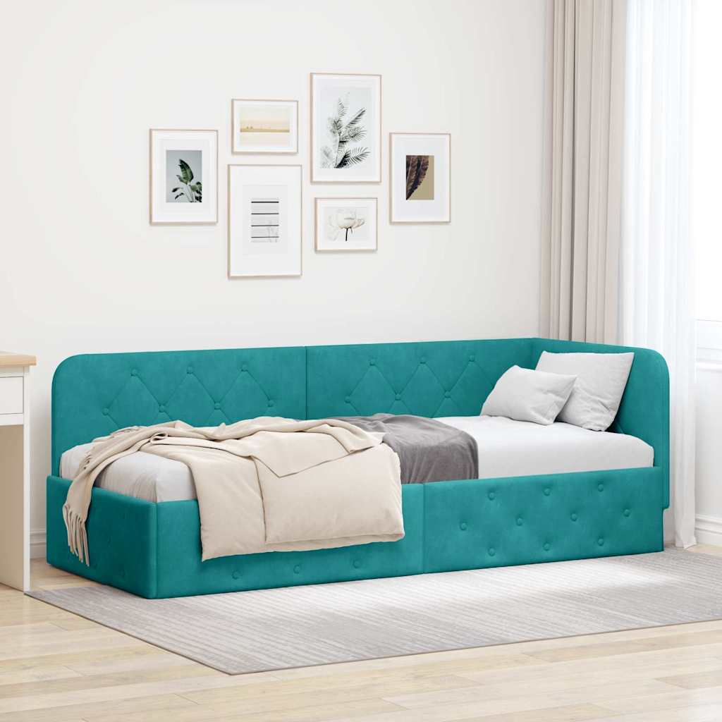 vidaXL Hoekbedframe met hoofdeinde Blauw 80 x 200 cm Fluweel