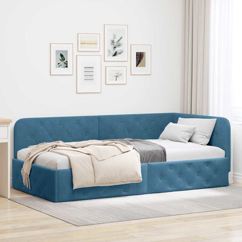 vidaXL Hoekbedframe met hoofdeinde Blauw 80 x 200 cm Fluweel