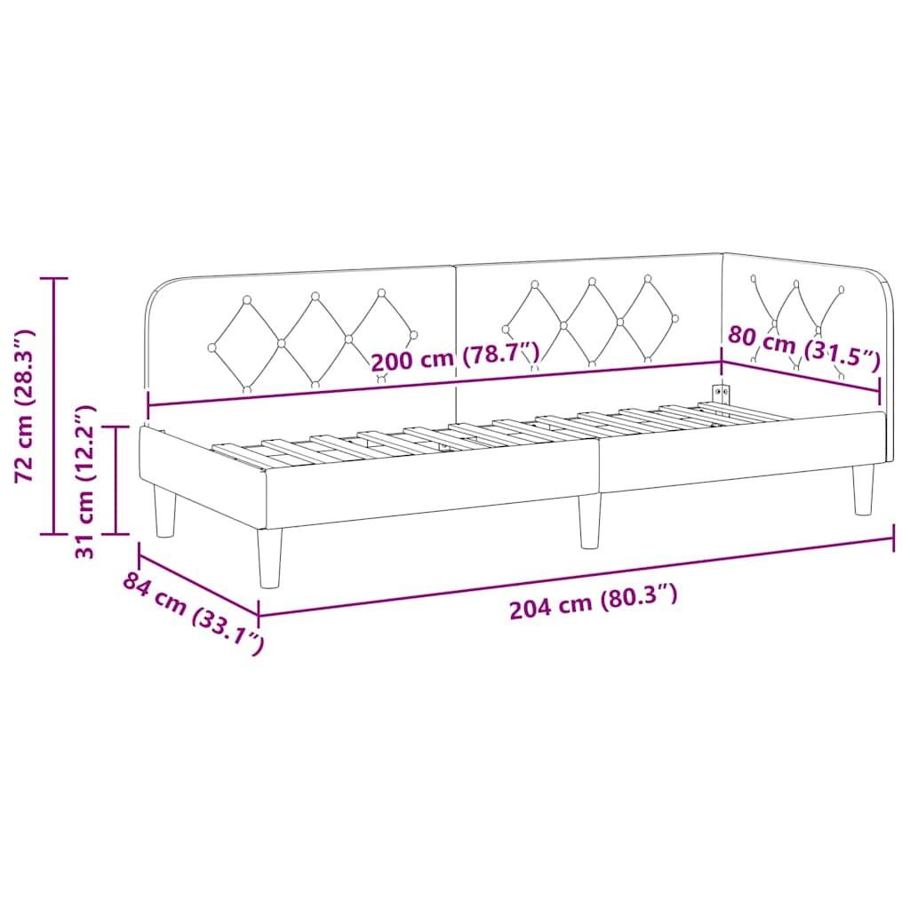 vidaXL Hoekbedframe met hoofdeinde Lichtgrijs 80 x 200 cm Stof