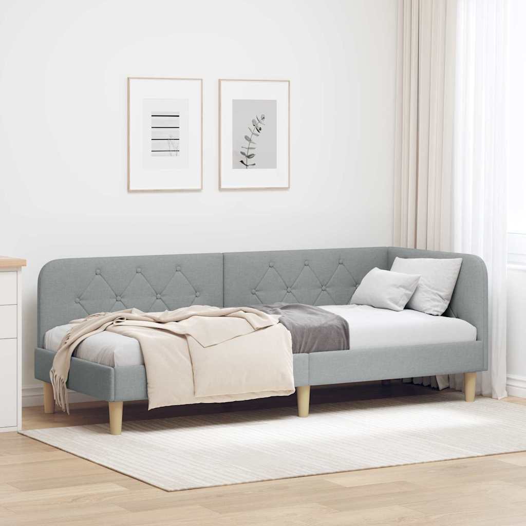 vidaXL Hoekbedframe met hoofdeinde Lichtgrijs 80 x 200 cm Stof