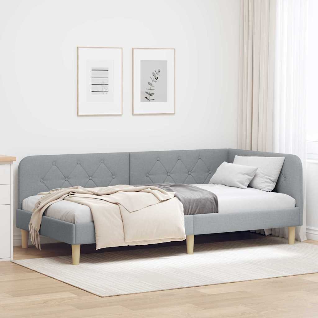 vidaXL Hoekbedframe met hoofdeinde Lichtgrijs 80 x 200 cm Stof