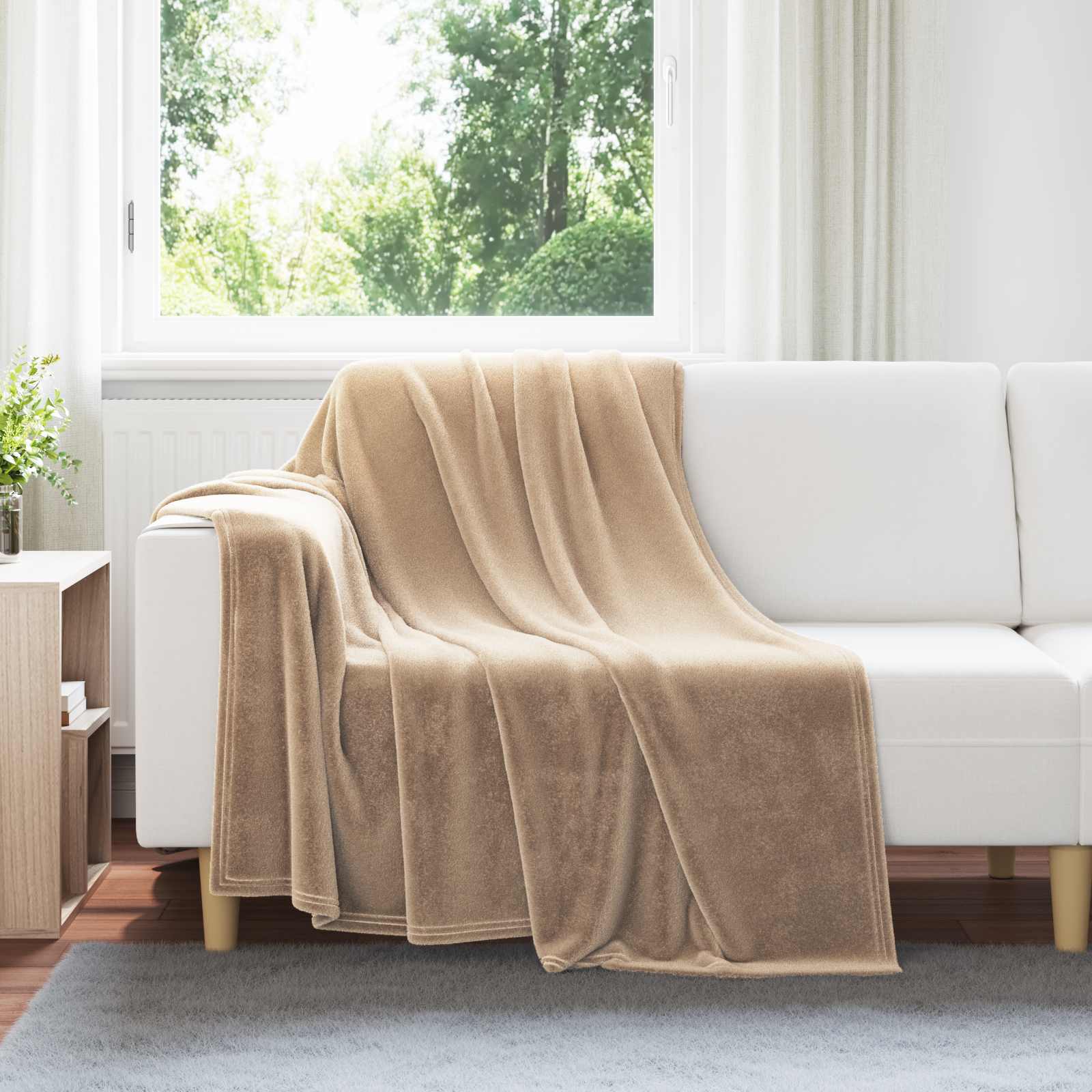 vidaXL Gooi Deken Beige 130 x 150 cm Fleece