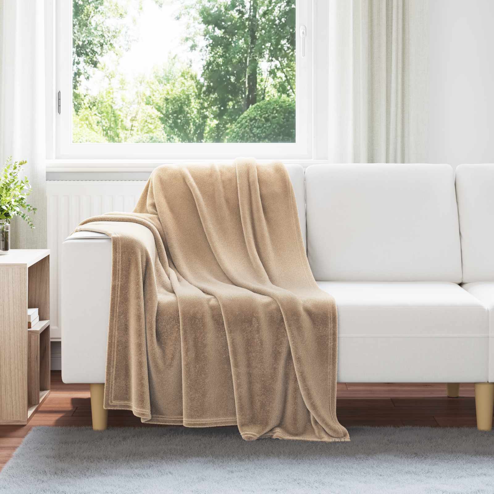vidaXL Gooi Deken Beige 130 x 150 cm Fleece