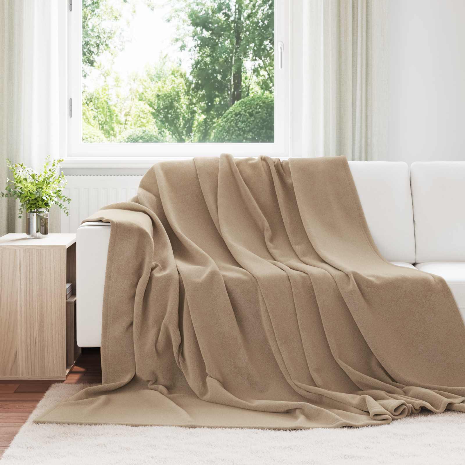 vidaXL Gooi Deken Beige 130 x 150 cm Fleece