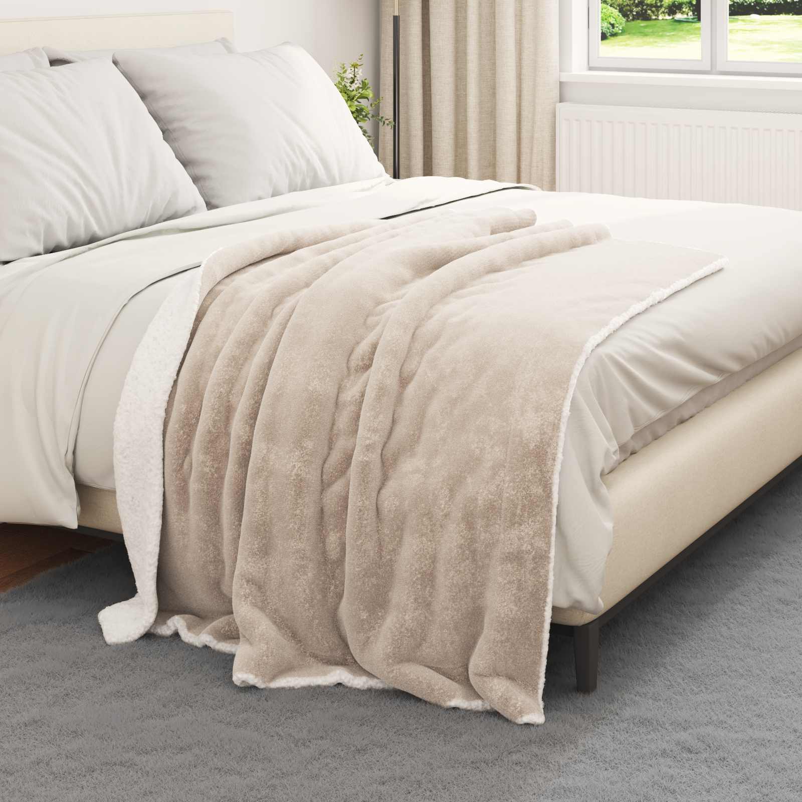vidaXL Gooi Deken Beige 130 x 150 cm Fleece