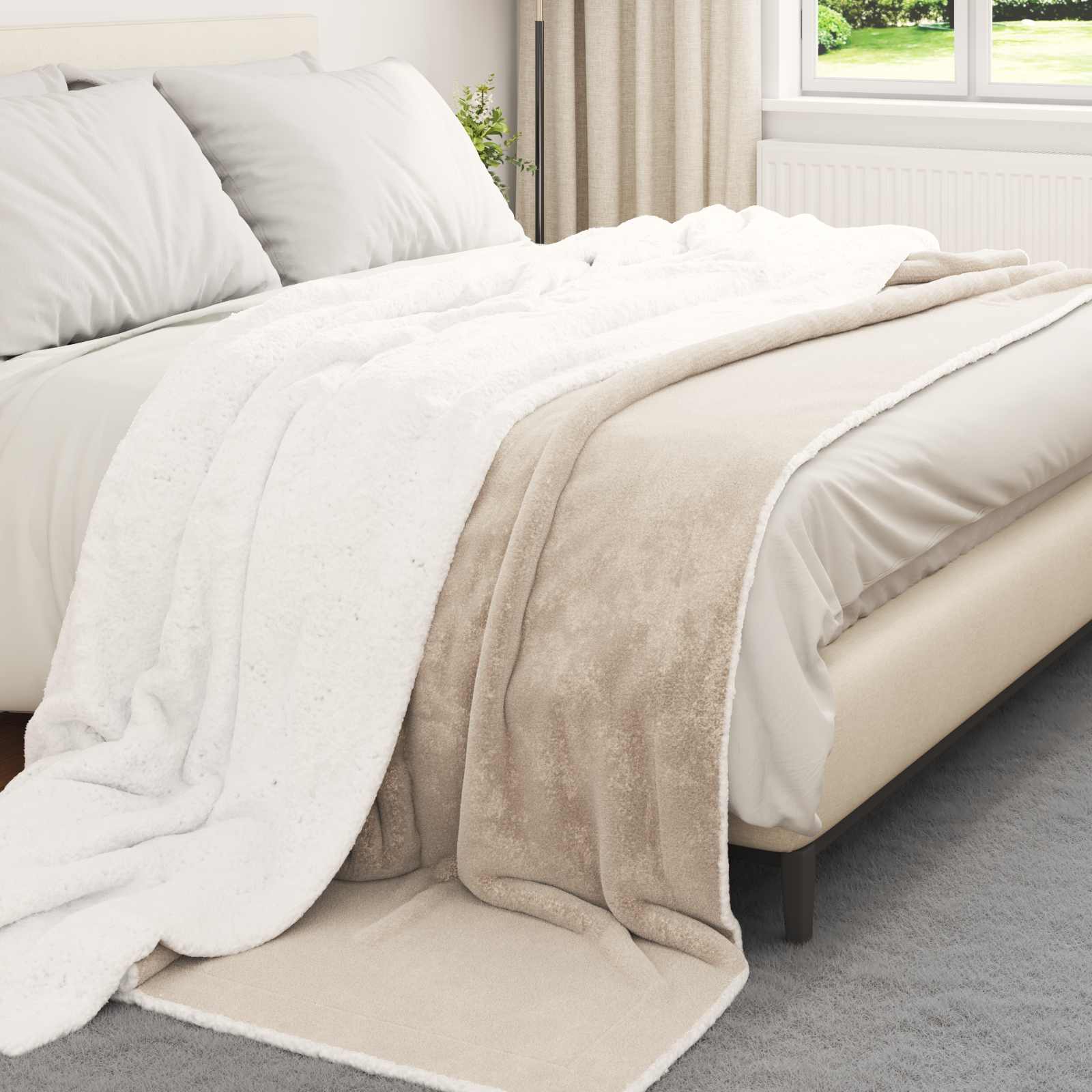 vidaXL Gooi Deken Beige 130 x 150 cm Fleece
