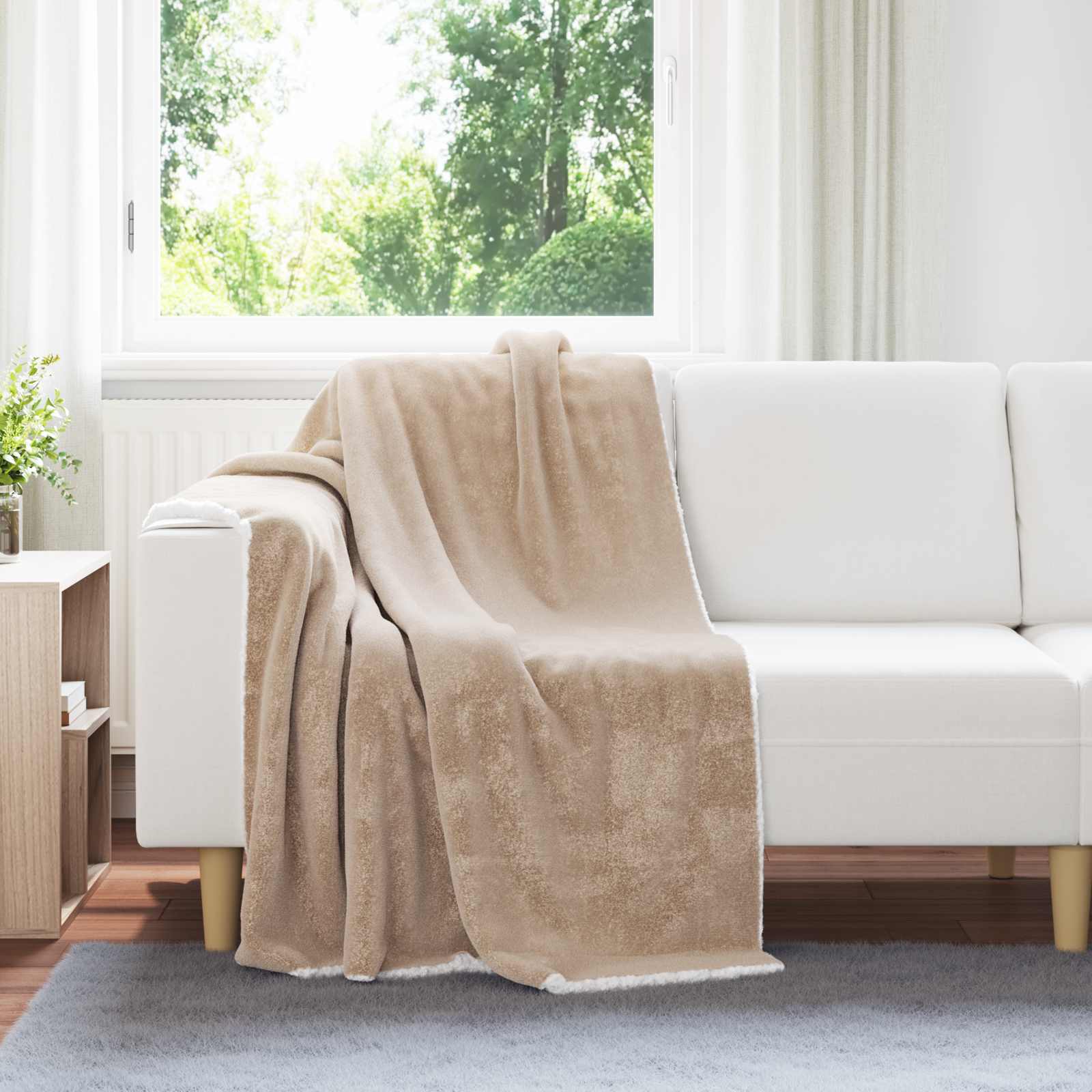 vidaXL Gooi Deken Beige 130 x 150 cm Fleece