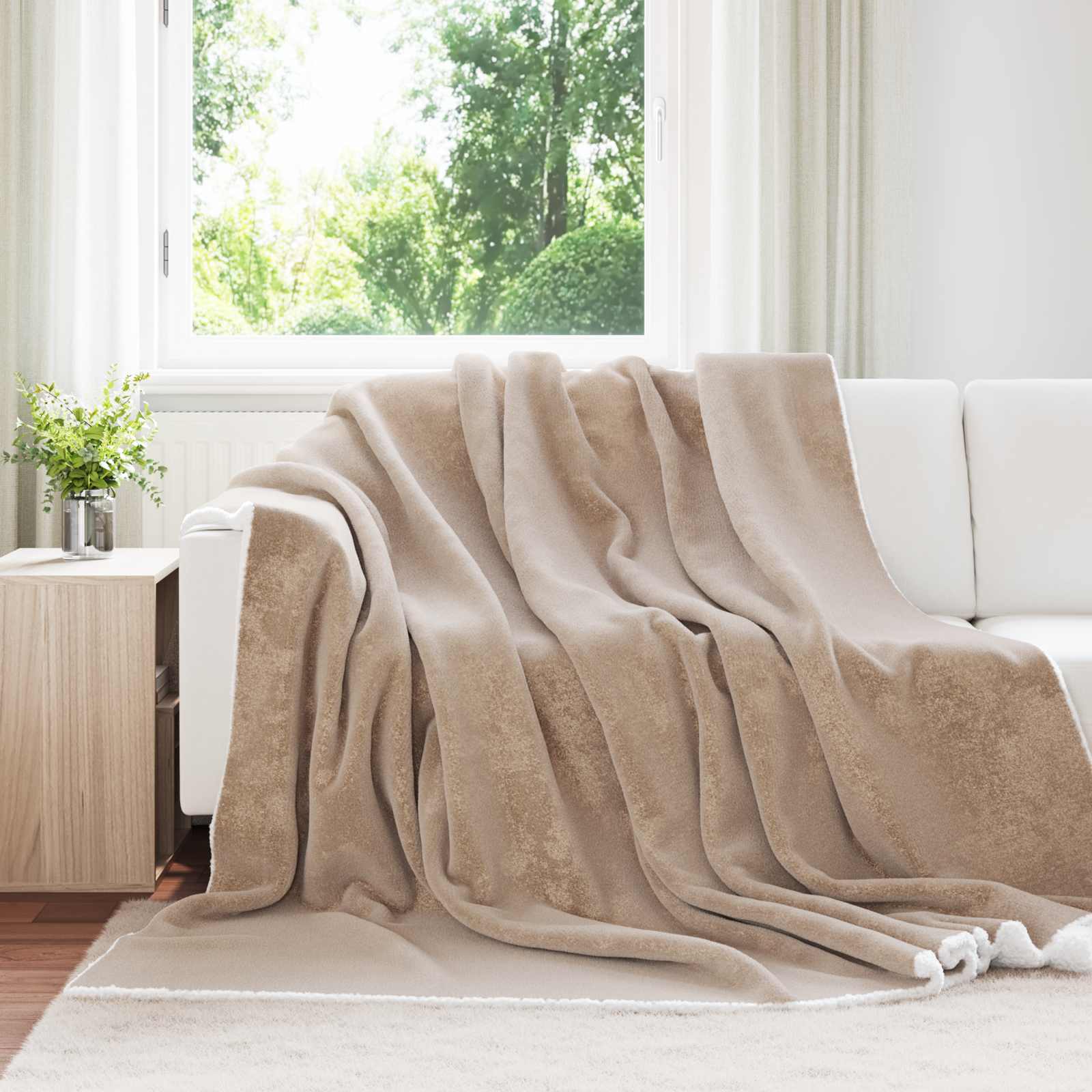 vidaXL Gooi Deken Beige 130 x 150 cm Fleece