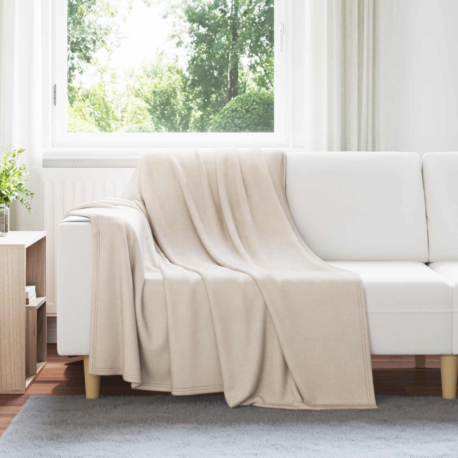 vidaXL Gooi Deken Beige 170 x 130 cm Fleece
