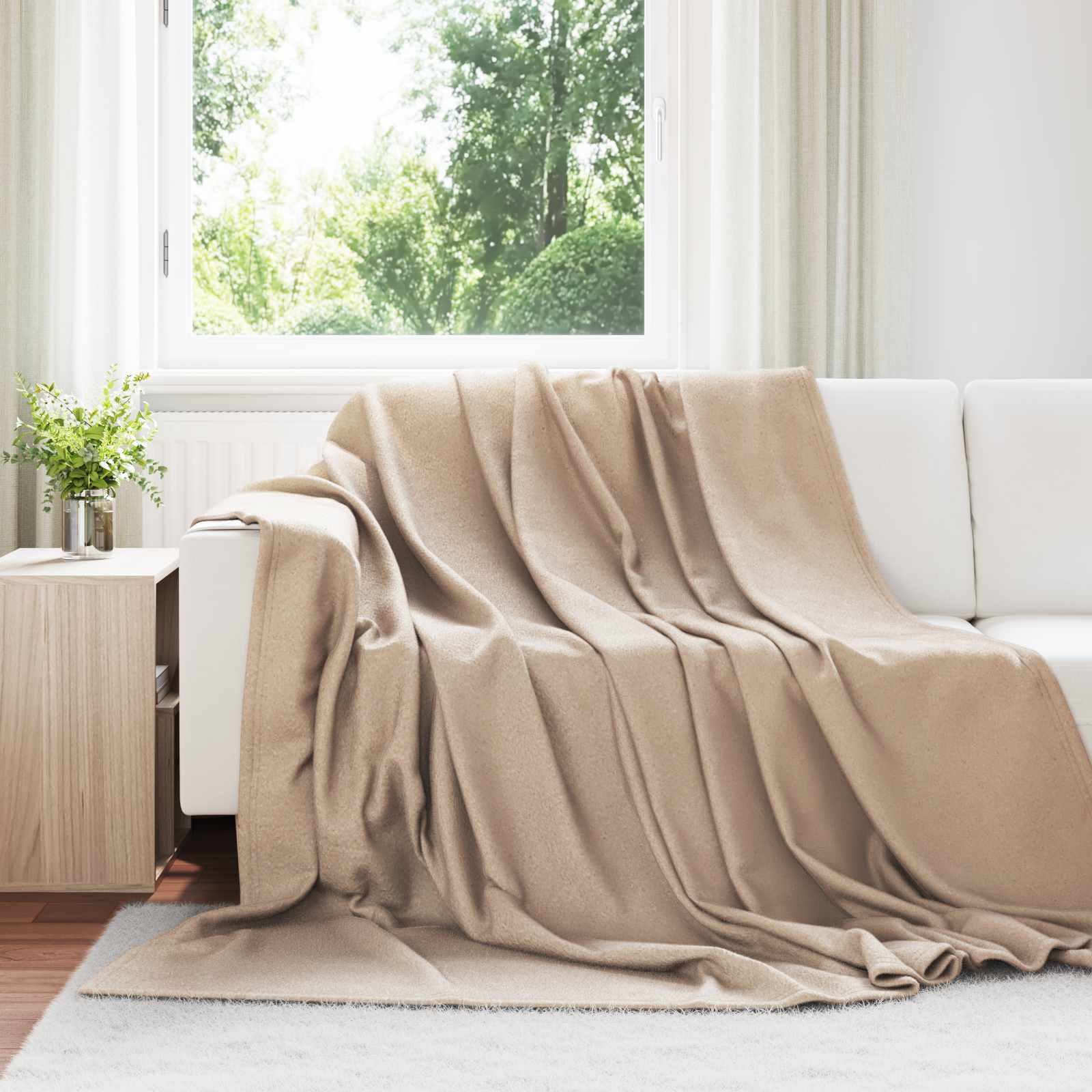 vidaXL Gooi Deken Beige 170 x 130 cm Fleece