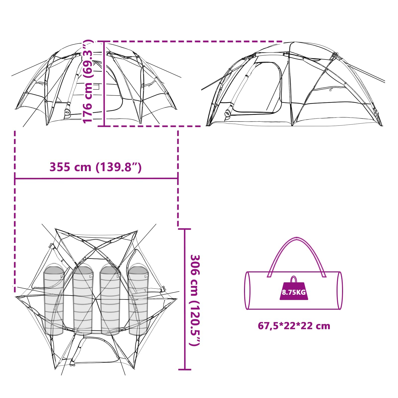vidaXL Koepeltent met Verwijderbare Regenkap Groen 4-persoons