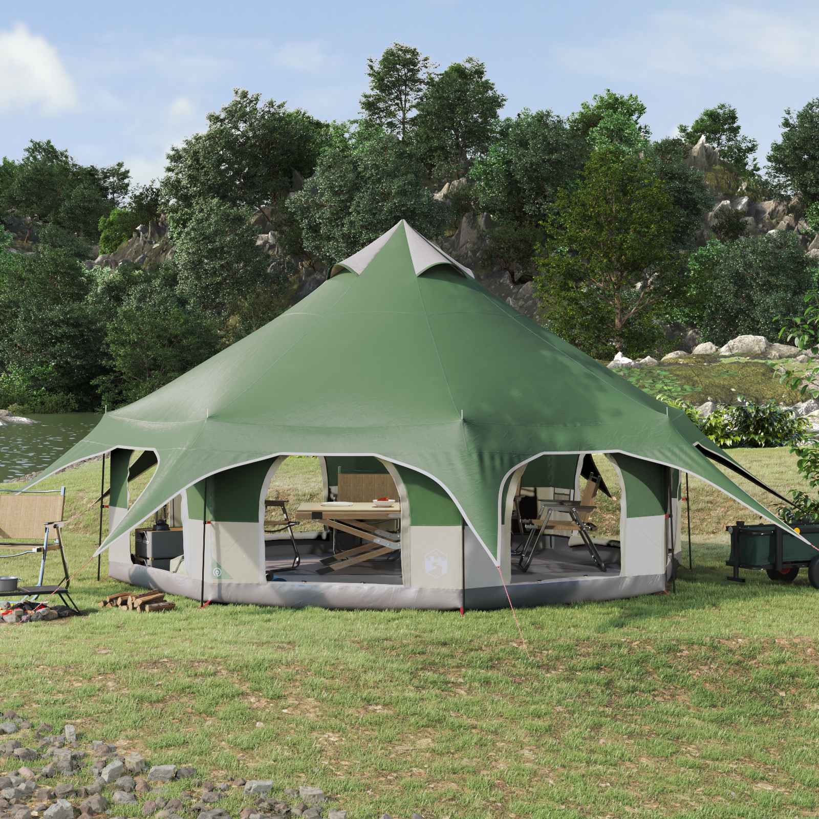 vidaXL Gezinstent Groen 10-persoons 185T Polyester met PU Coating