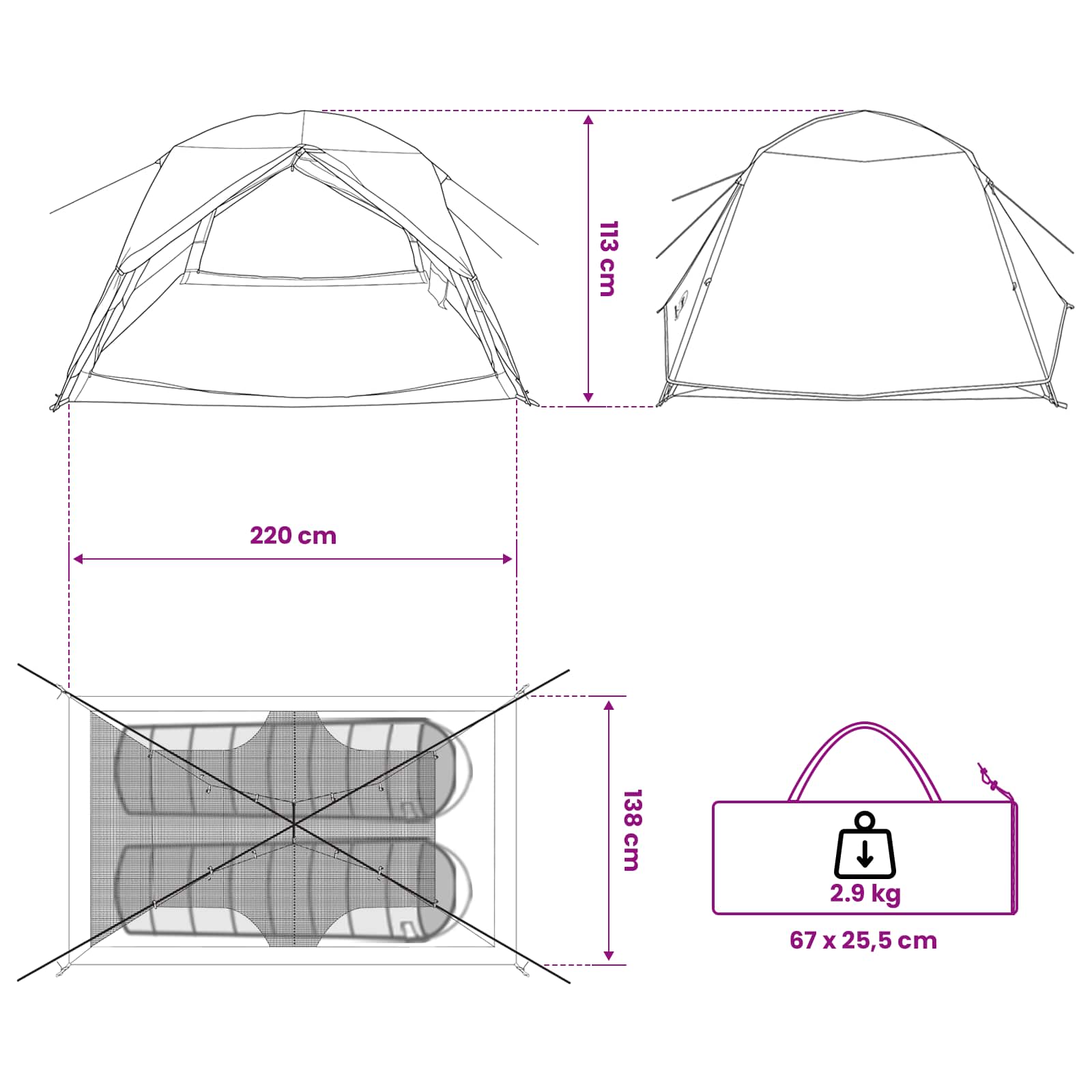 vidaXL Backpacking Tent Groen 2-persoons 185T Polyester met PU Coating