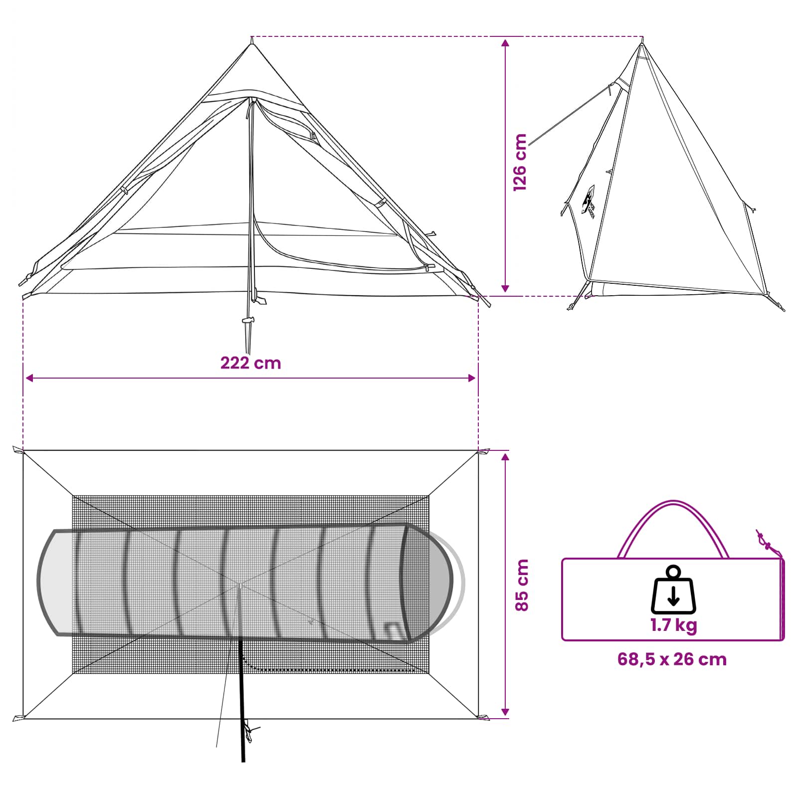 vidaXL Backpacking Tent Groen 222 x 85 x 125 cm
