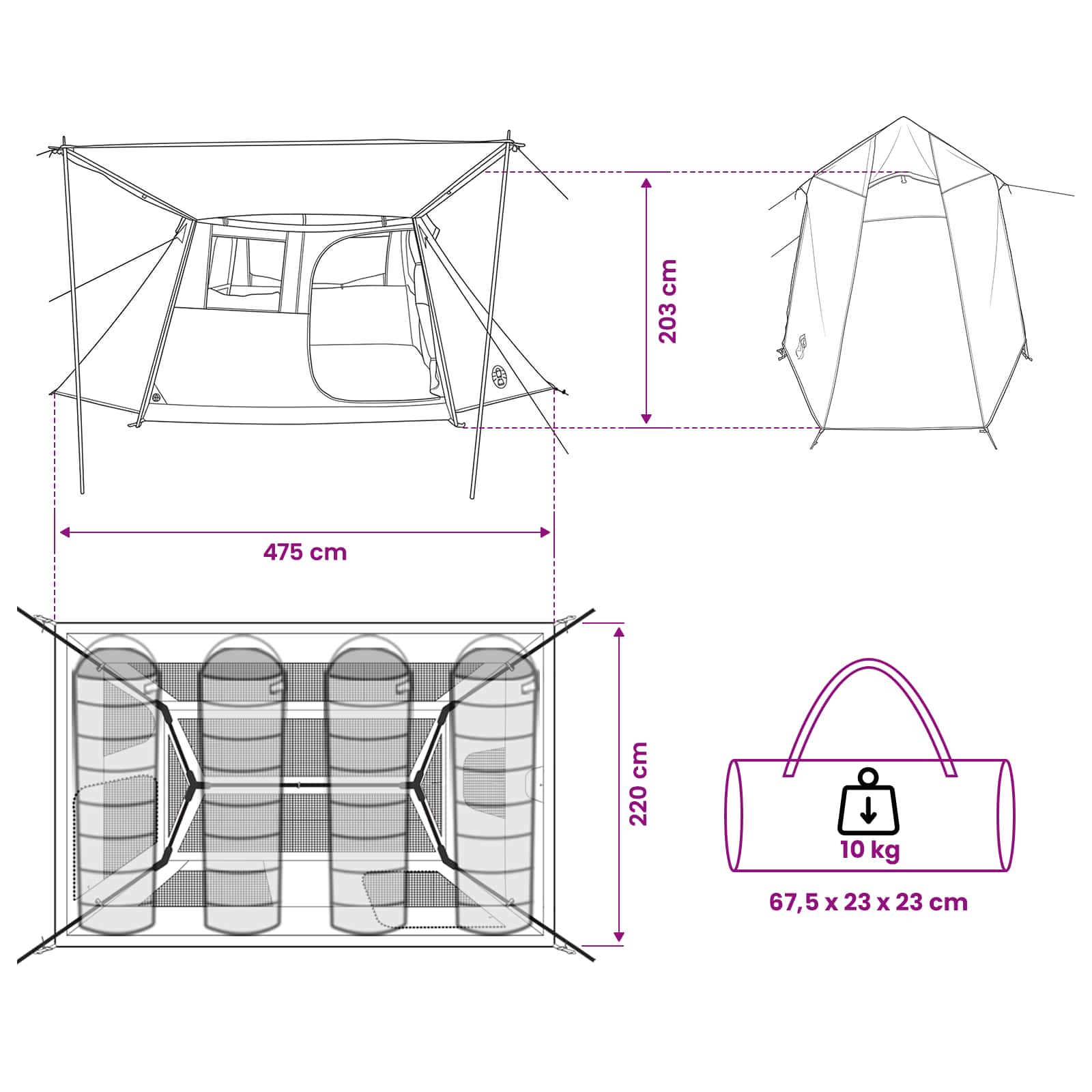 vidaXL Tunneltent Groen 475 x 220 x 192 cm