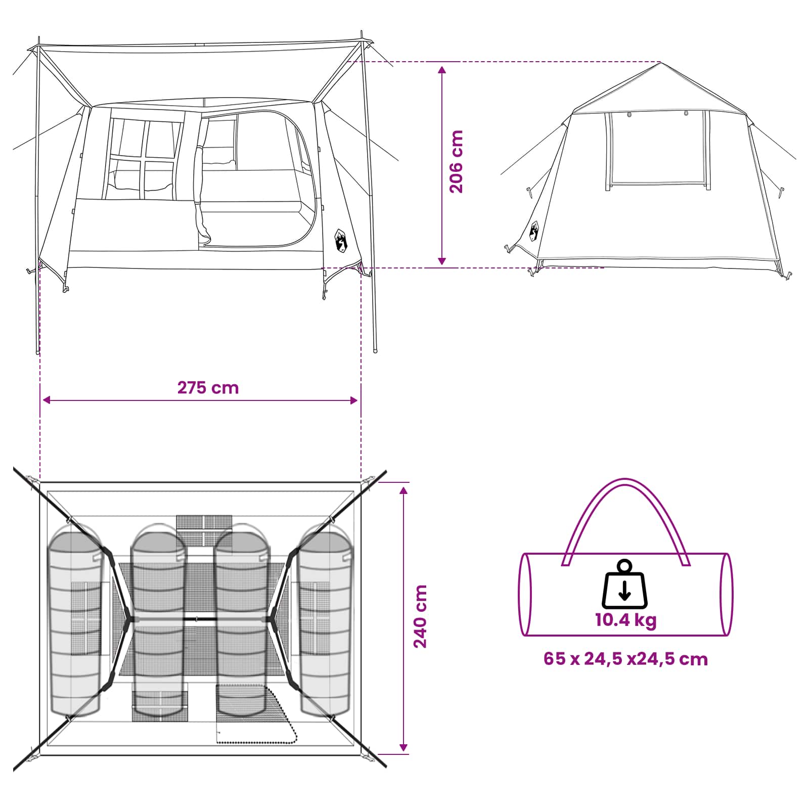 vidaXL Tunneltent Groen 275 x 240 x 200 cm