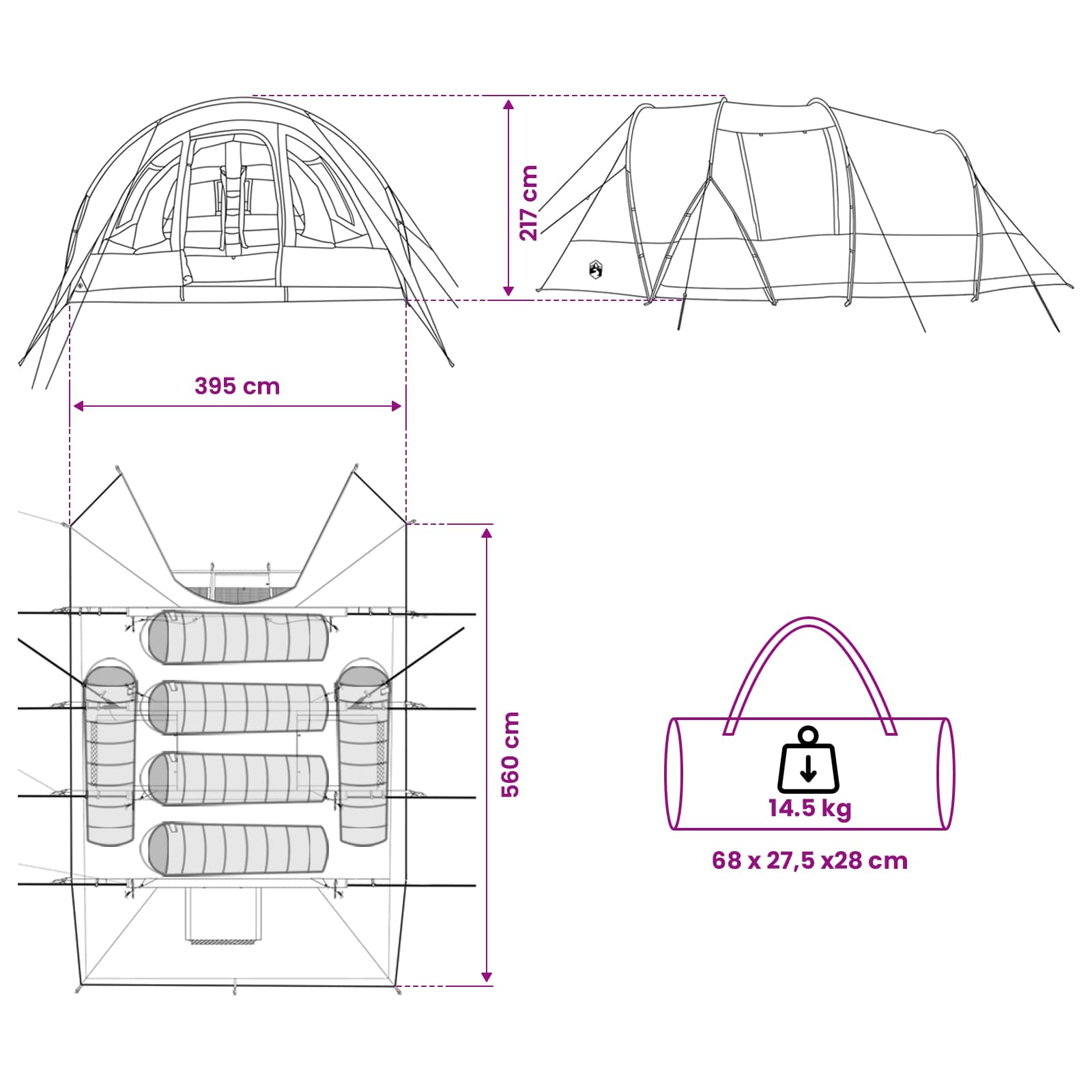 vidaXL Tunneltent Groen 560 x 395 x 212 cm