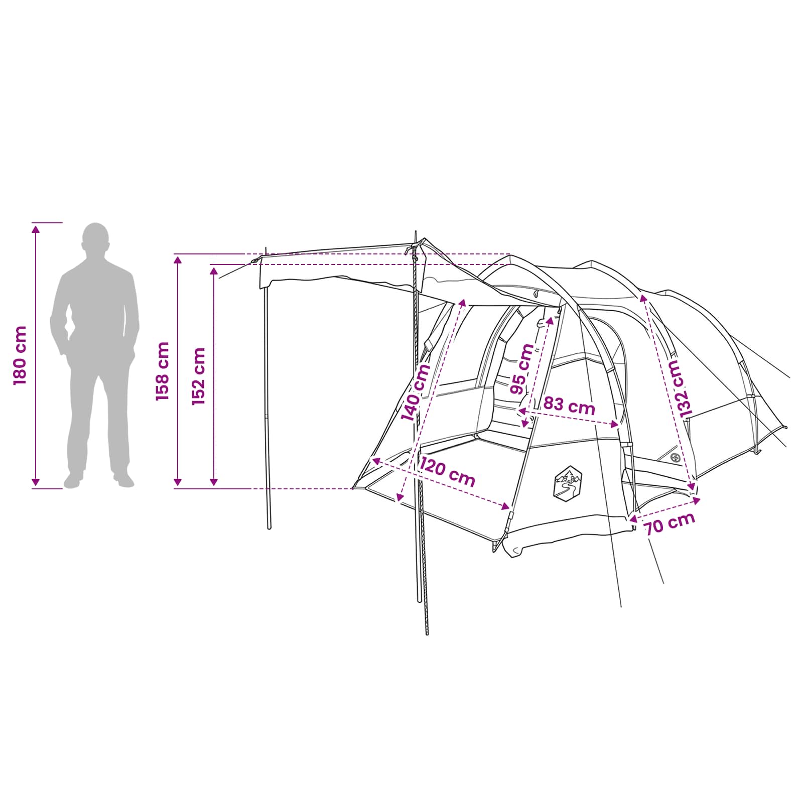 vidaXL Tunneltent Groen 390 x 215 x 152 cm