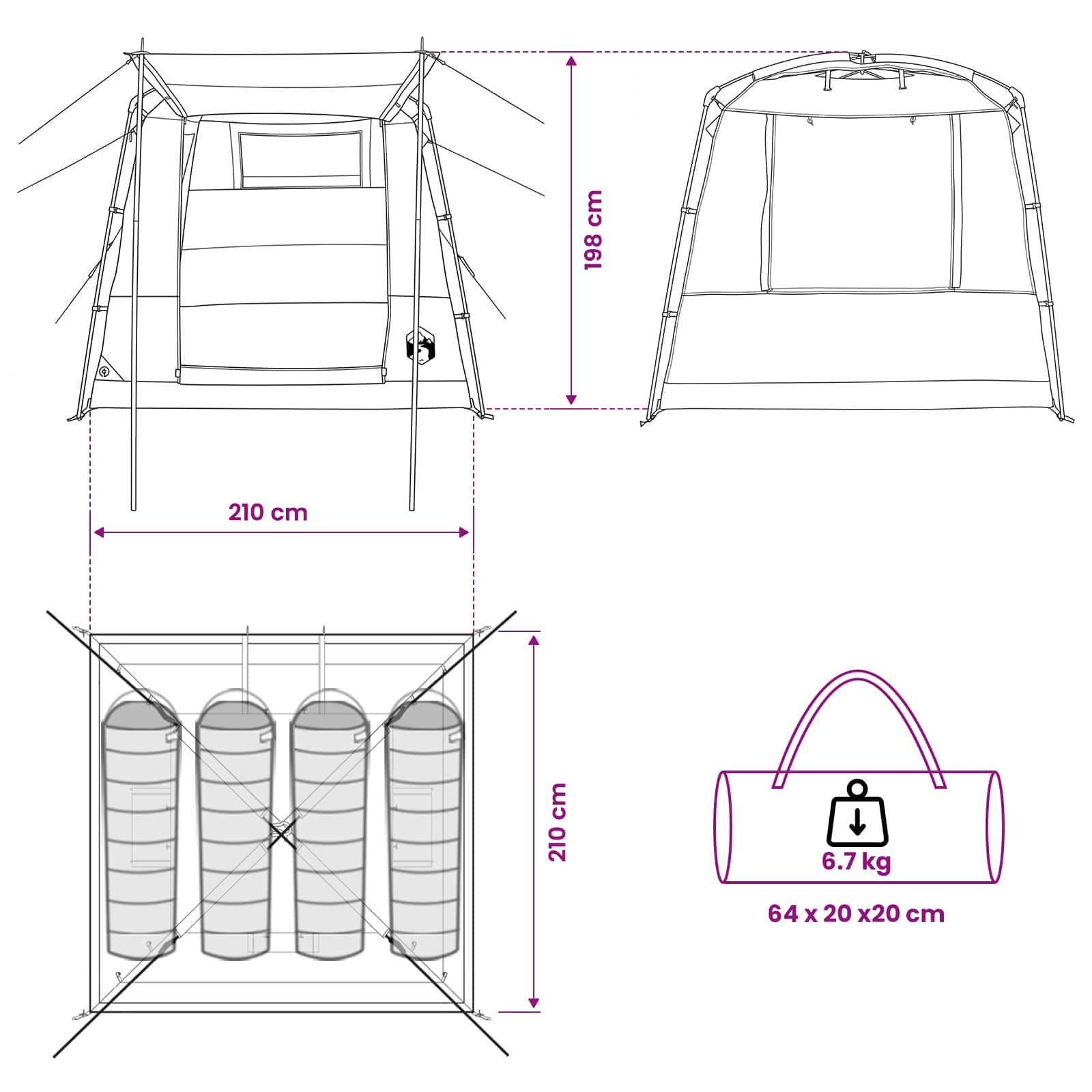 vidaXL Toilet Tent Groen 10-persoons 185T Polyester met PU Coating
