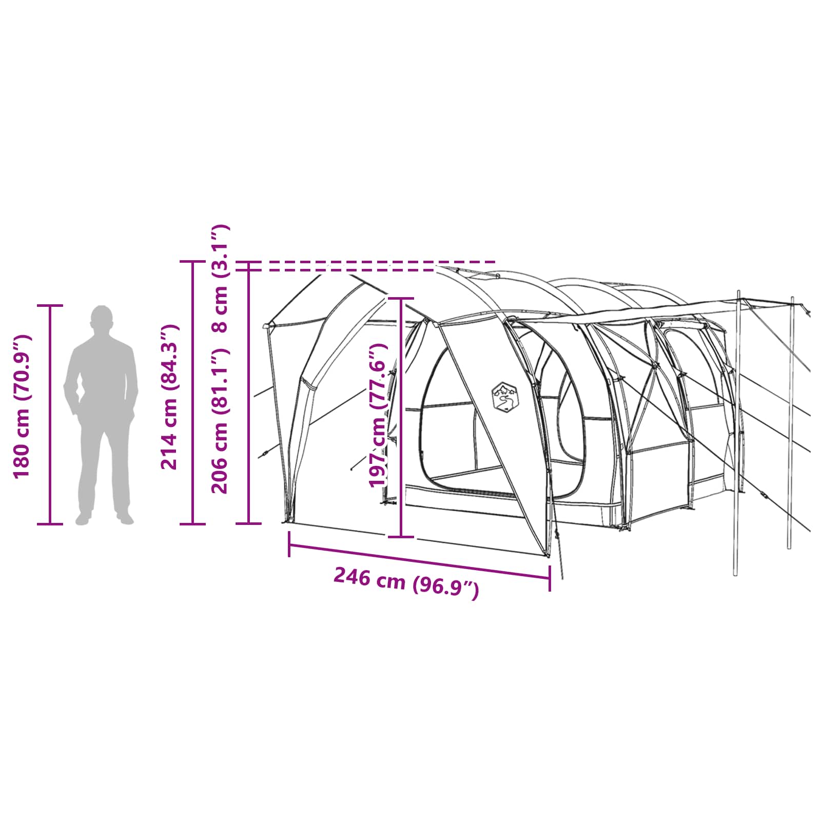 vidaXL Tunneltent Groen 382 x 262 x 214 cm