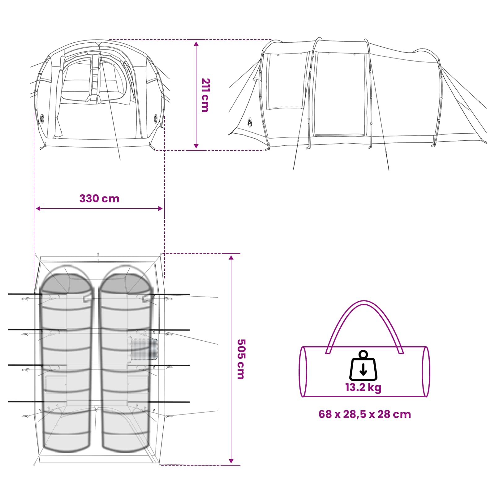 vidaXL Tunneltent Groen 505 x 330 x 204 cm