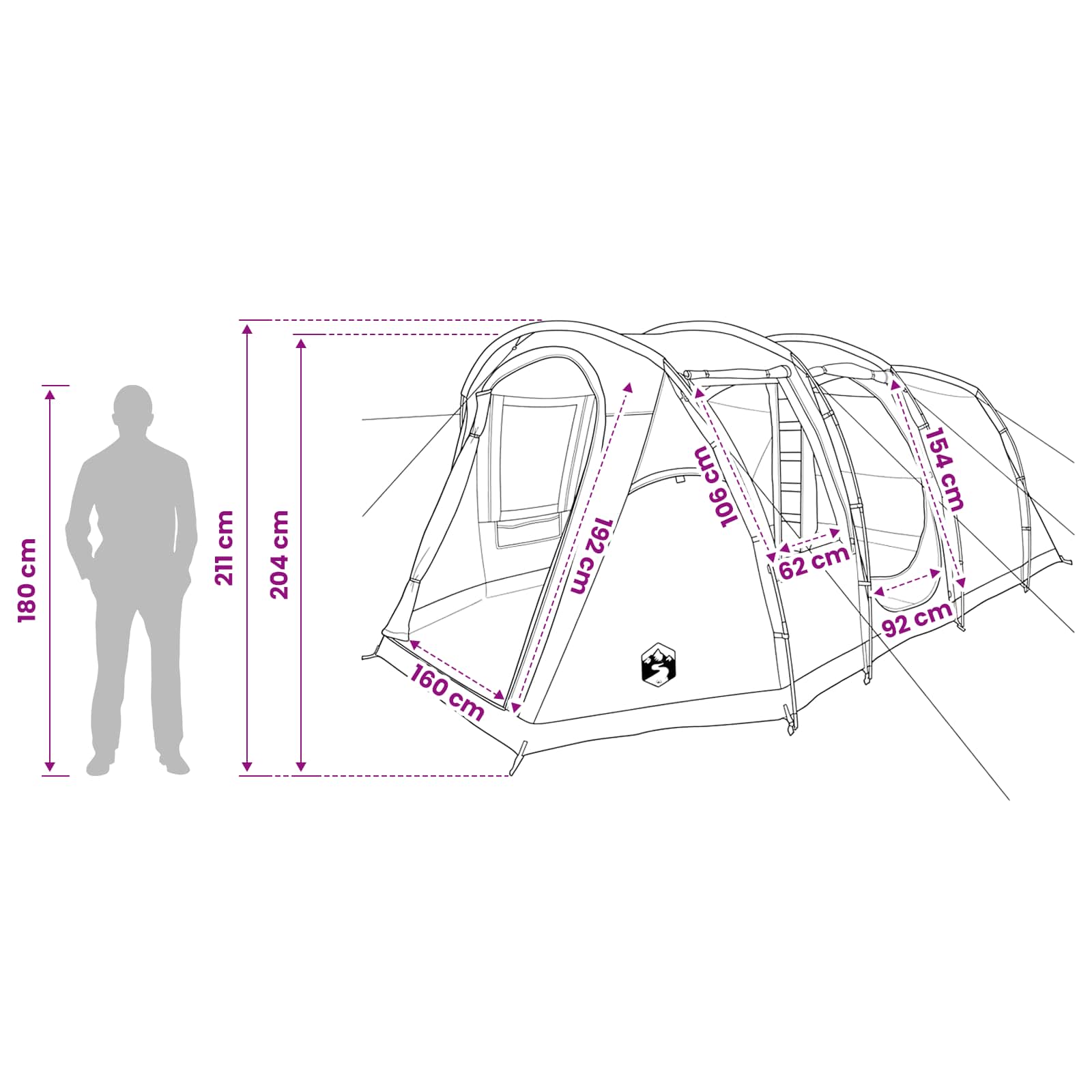 vidaXL Tunneltent Groen 505 x 330 x 204 cm