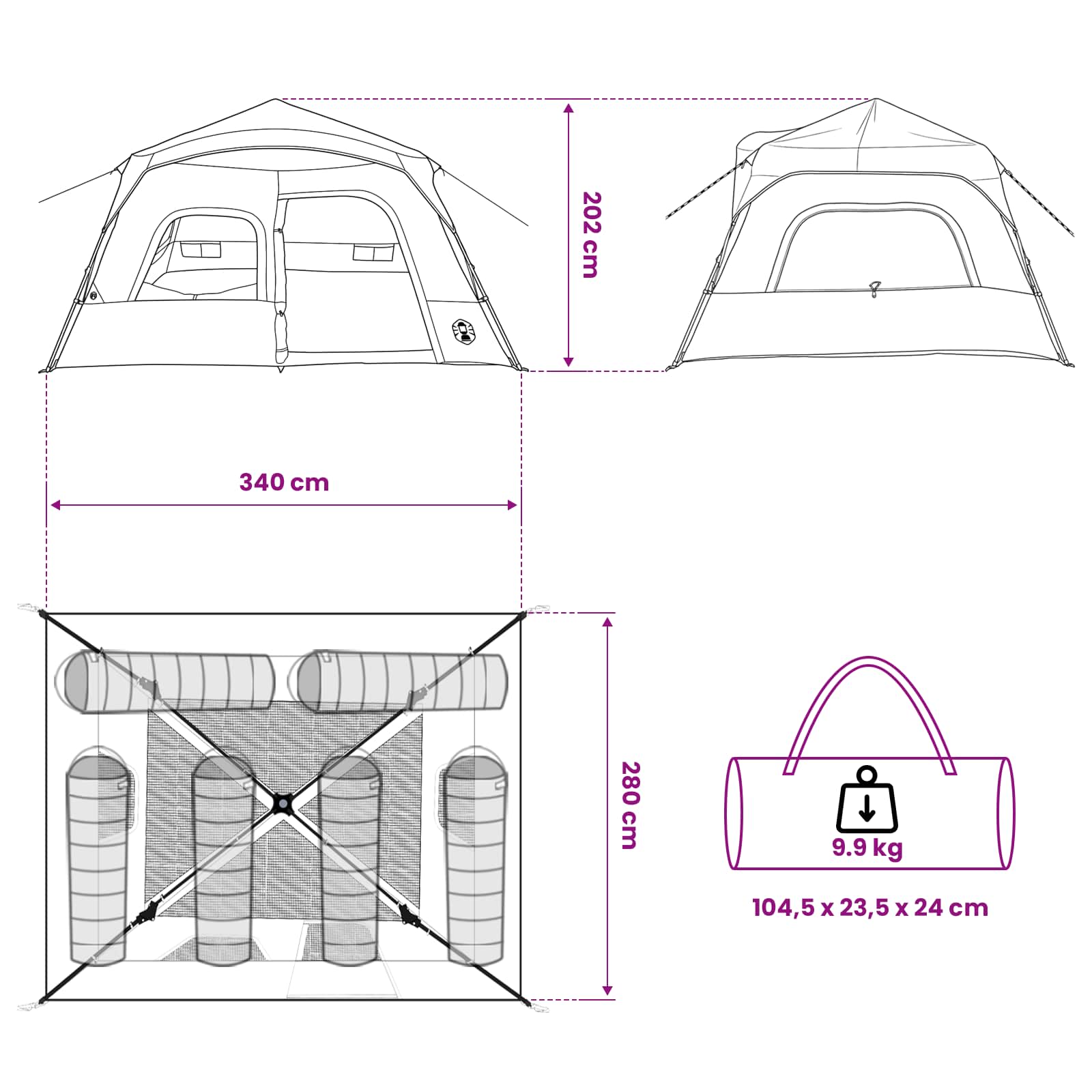 vidaXL Directe Tent Groen 340 x 280 x 190 cm