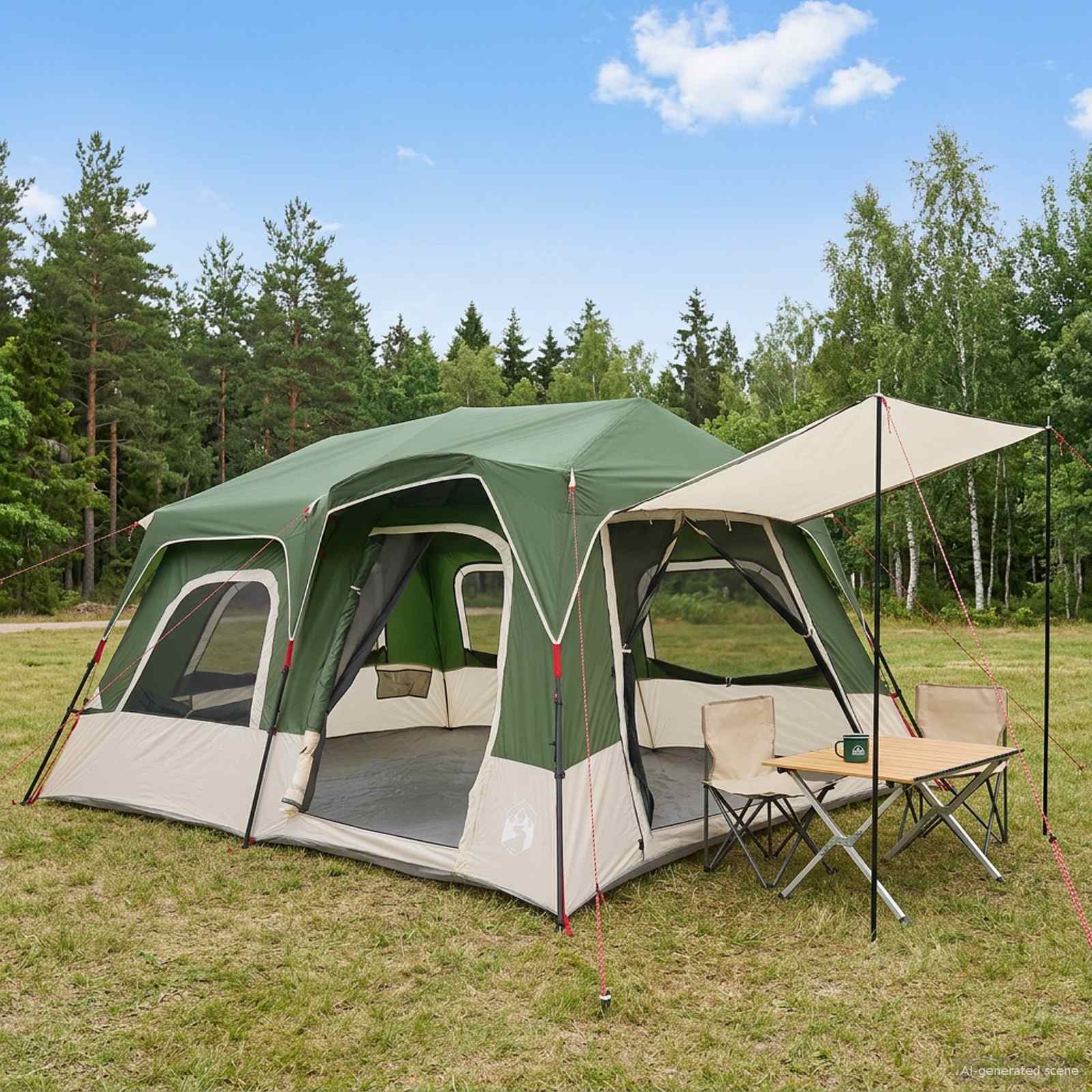 vidaXL Directe Tent Groen 8-persoons 185T Polyester met PU Coating