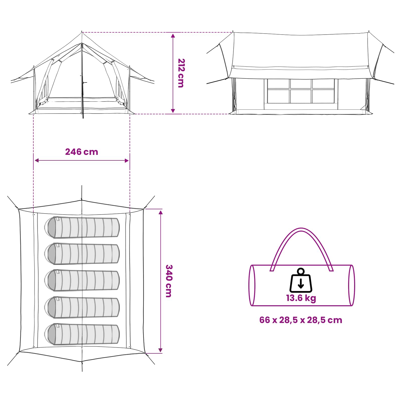 vidaXL Huisje Tent Crèmekleurig 340 x 246 x 210 cm Polykatoen