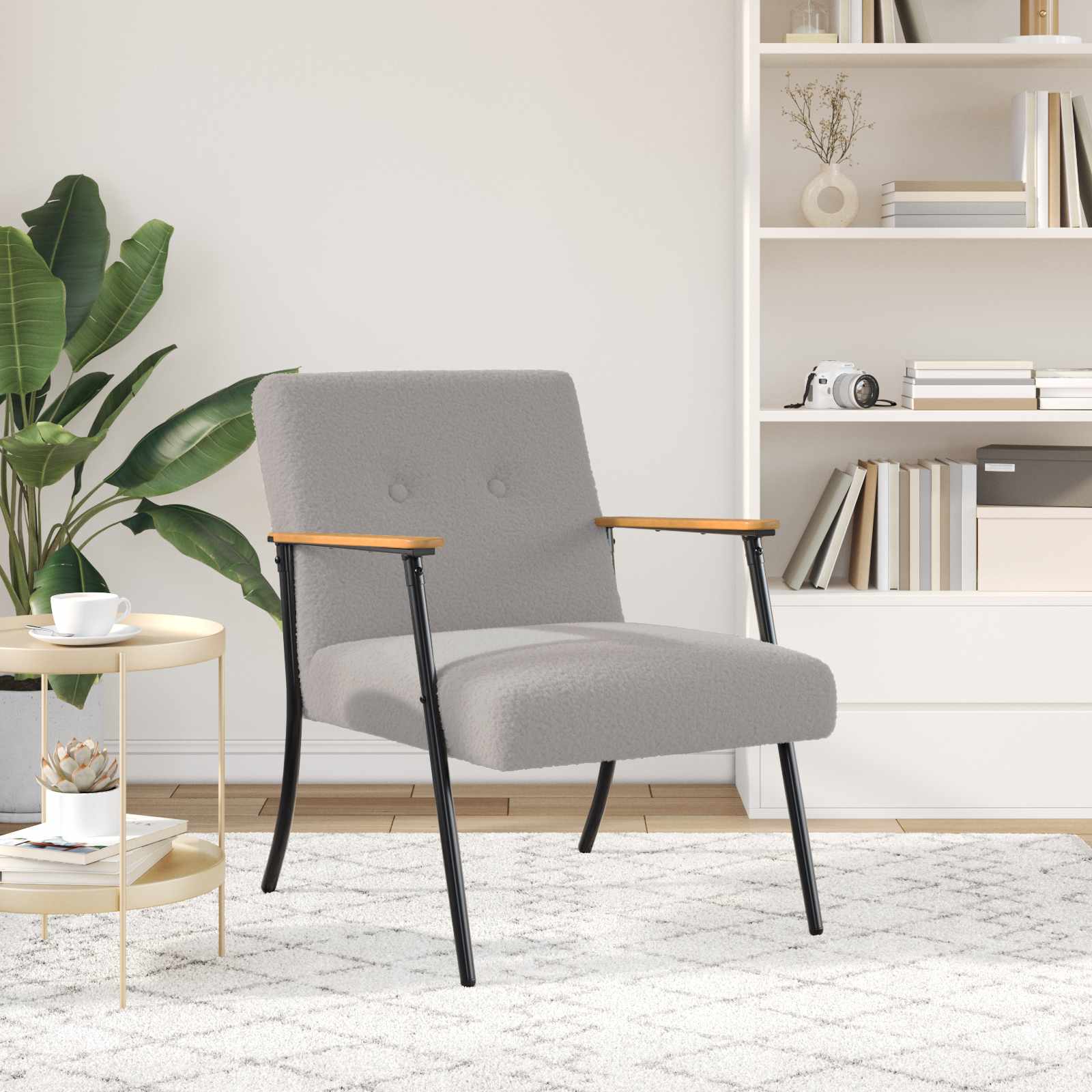vidaXL Fauteuil Lichtgrijs 59 x 75 x 78 cm Krullend Wol-achtig Stof