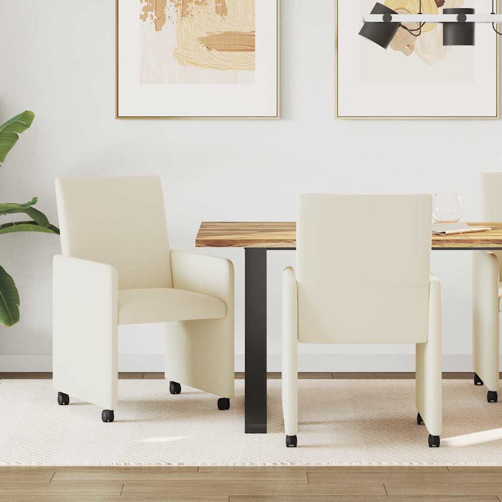 vidaXL Eetstoelen met wielen 2 pcs Crème 57 x 66 x 94 cm Kunstleer