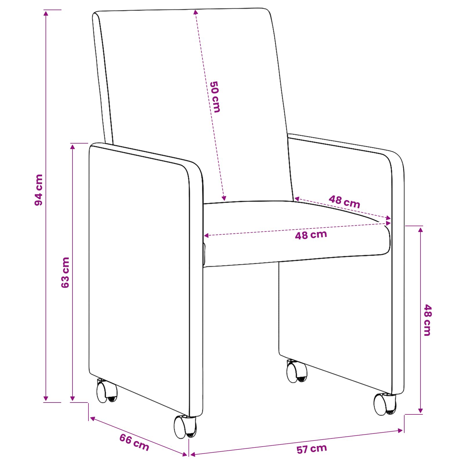 vidaXL Eetstoelen met wielen 2 pcs Crème 57 x 66 x 94 cm Kunstleer