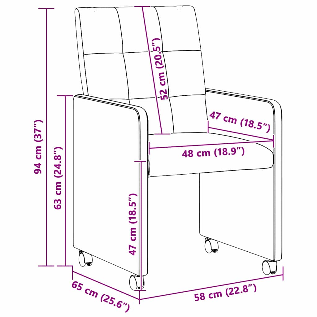 vidaXL Eetstoelen met wielen 2 pcs Lichtgrijs 58 x 65 x 94 cm Stof