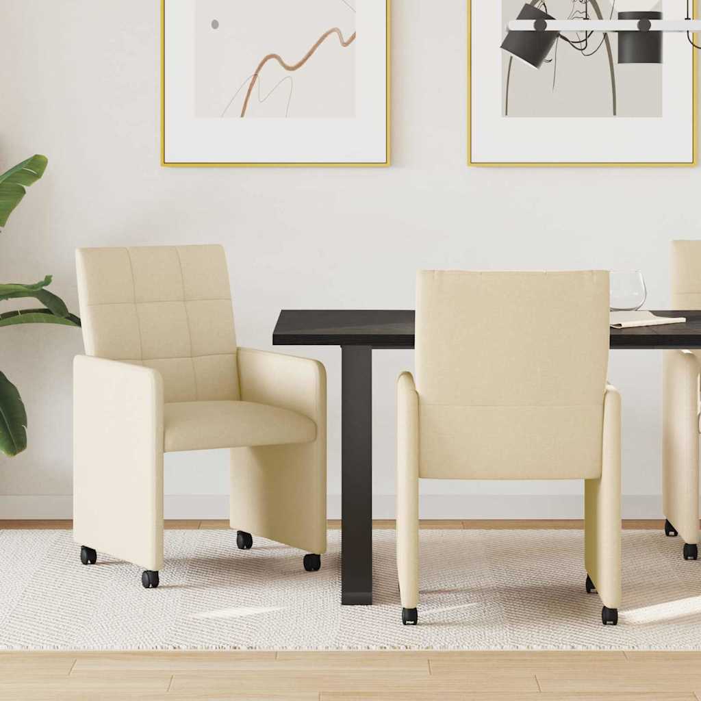 vidaXL Eetstoelen met wielen 2 pcs Lichtgrijs 58 x 65 x 94 cm Stof