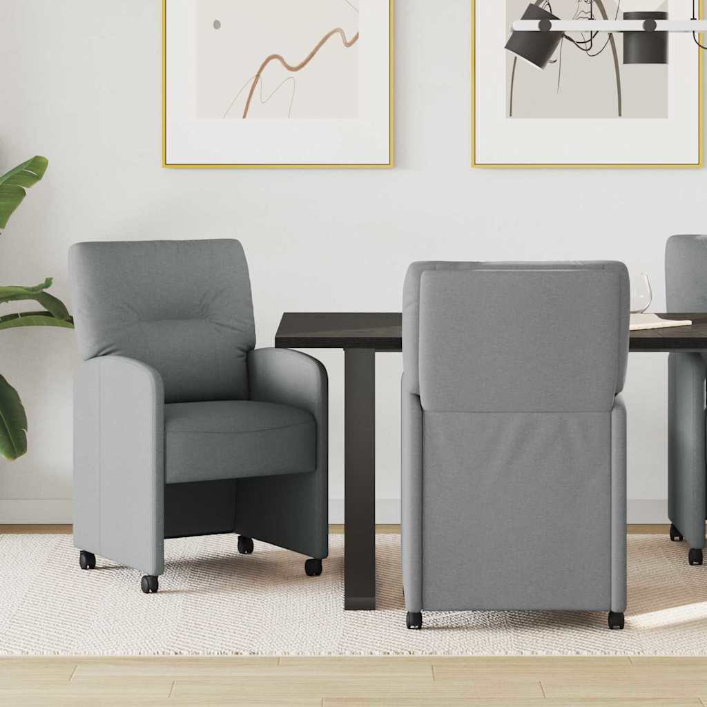 vidaXL Eetstoelen met wielen 2 pcs Lichtgrijs 57 x 67 x 95 cm Stof