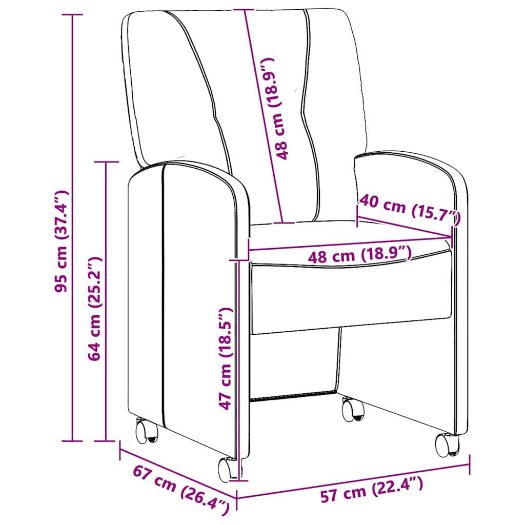vidaXL Eetstoelen met wielen 2 pcs Lichtgrijs 57 x 67 x 95 cm Stof