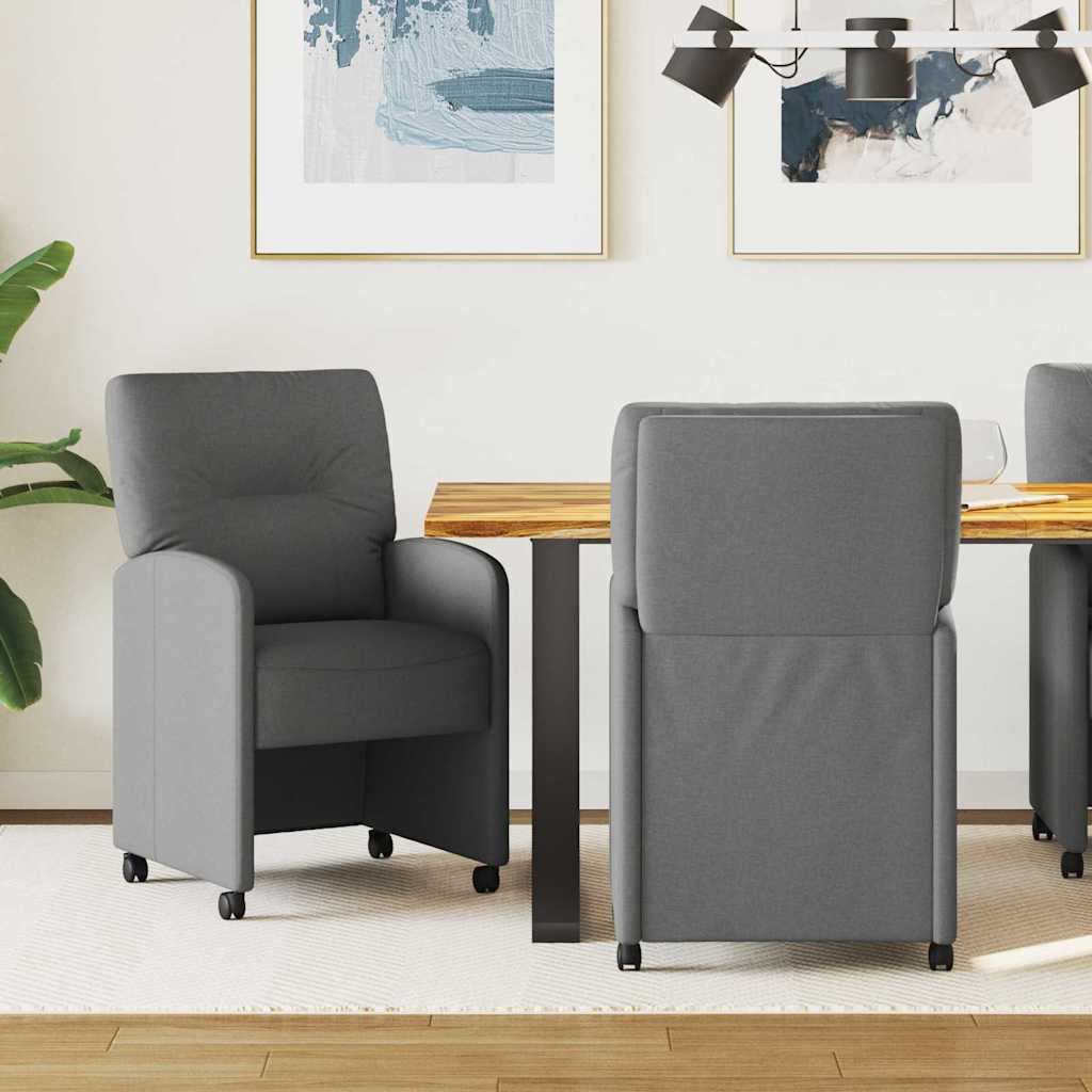 vidaXL Eetstoelen met wielen 2 pcs Lichtgrijs 57 x 67 x 95 cm Stof