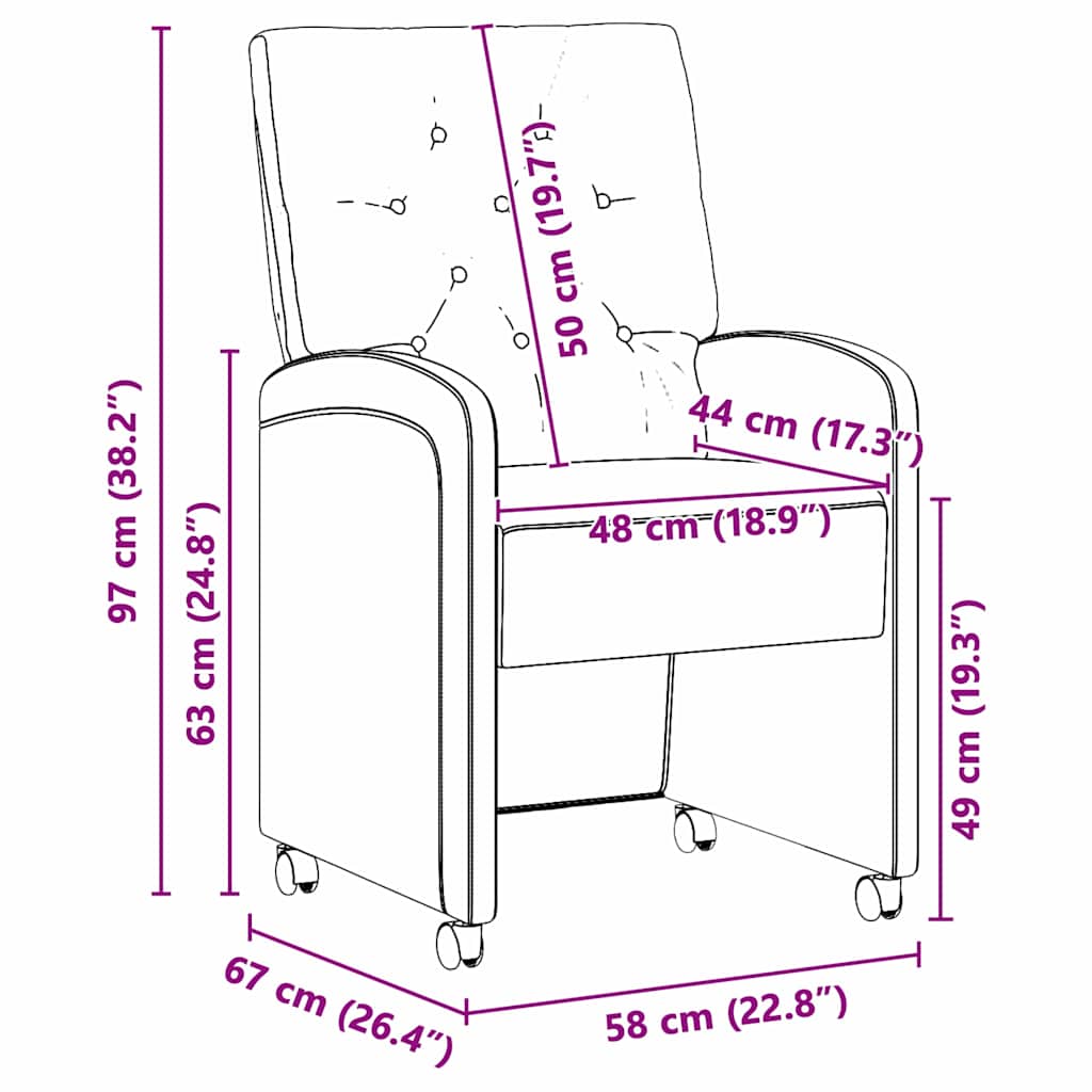 vidaXL Eetstoelen met wielen 2 pcs Zwart 58 x 67 x 97 cm Kunstleer