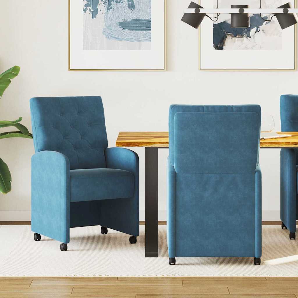 vidaXL Eetstoelen met wielen 2 pcs Blauw 58 x 67 x 97 cm Fluweel