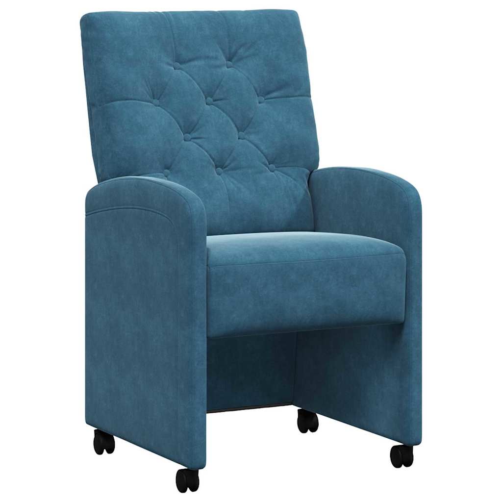 vidaXL Eetstoelen met wielen 2 pcs Blauw 58 x 67 x 97 cm Fluweel